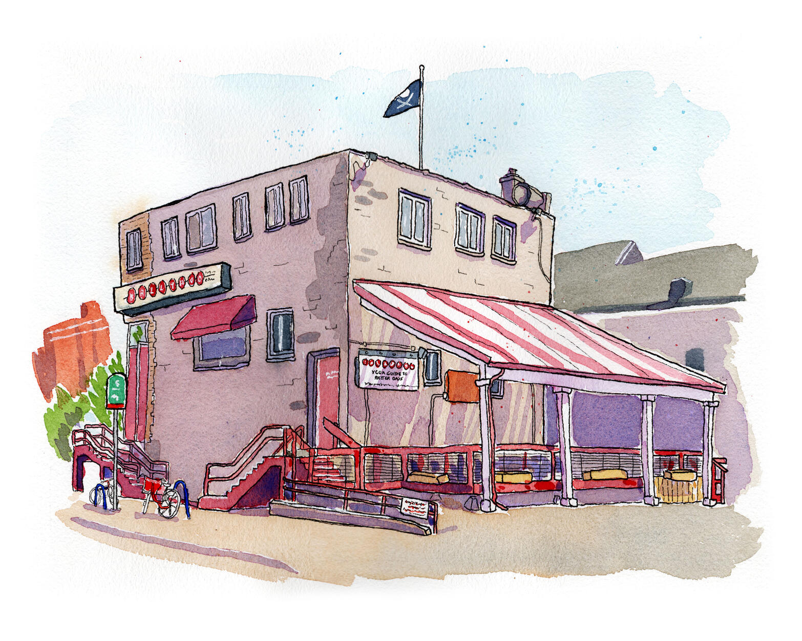 Ink & watercolor painting of Ballyhoo in Buffalo, NY